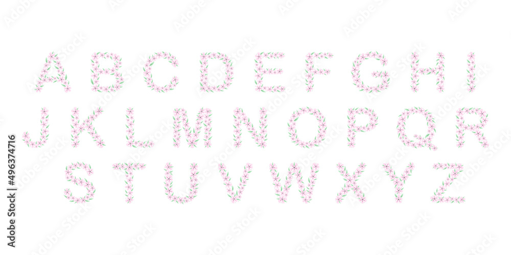 Floral botanical alphabet. Pink flowers hand drawn monogram letters. Capital Letters with plants and flowers. Vector lettering isolated on white
Floral botanical alphabet. Pink flowers hand drawn monogram letters. Capital Letters with plants and flowers. Vector lettering isolated on white