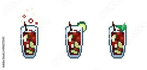 Photography Set of Pixel art cuba libre cocktail