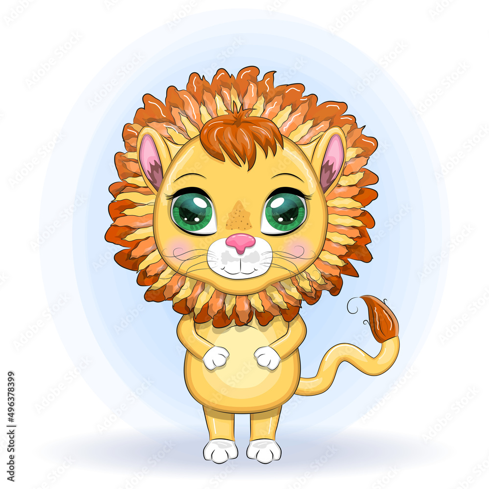 Cartoon lion with expressive eyes. Wild animals, character, childish cute style Cartoon lion with expressive eyes. Wild animals, character, childish cute style