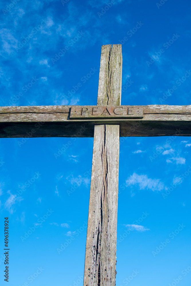 Cross/crucifix inscribed with 'peace' at St. Benet's Abbey, Ludham, in the Norfolk Broads