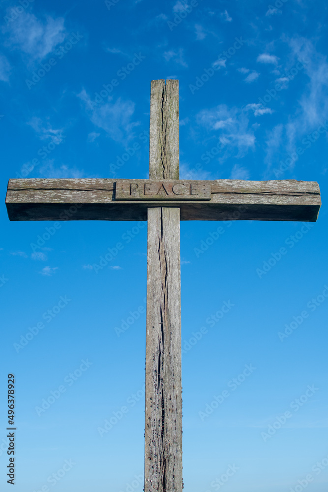 Cross/crucifix inscribed with 'peace' at St. Benet's Abbey, Ludham, in the Norfolk Broads