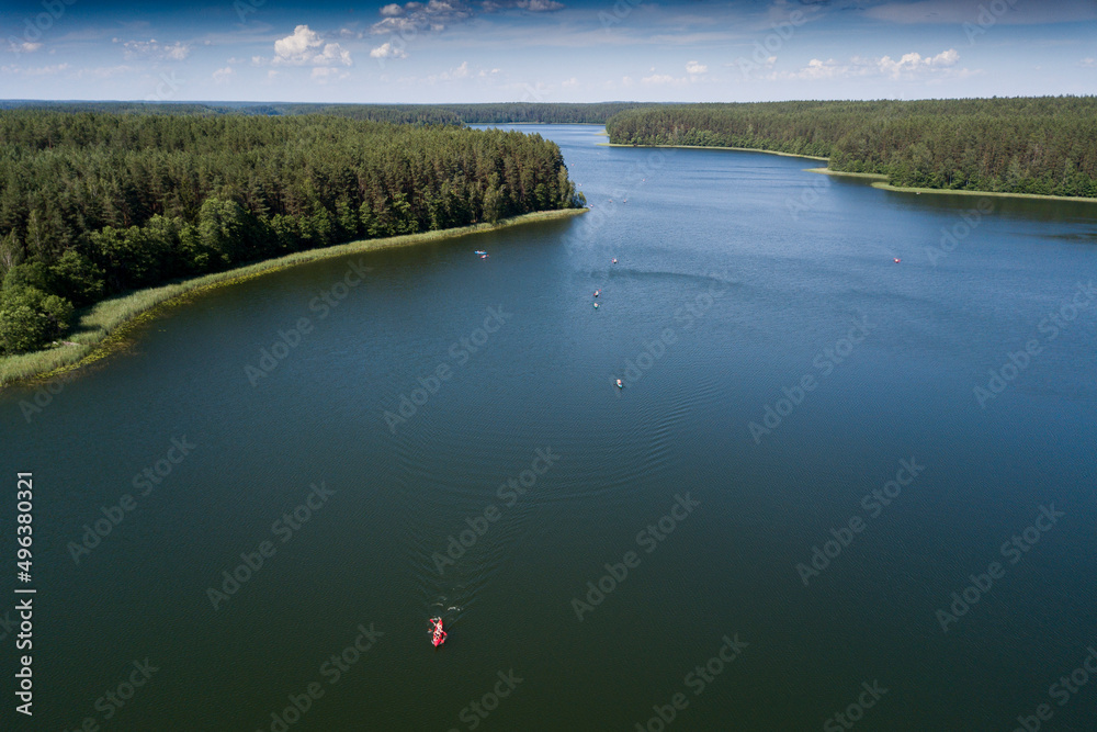 Floating kayak in the lake