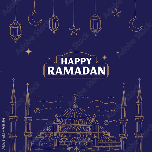 Happy ramadan. Vector celebration image. The English.