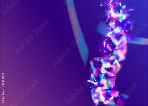 Fototapeta Naklejka Na Ścianę i Meble -  Glitch Confetti. Party Multicolor Decoration. Light Effect. Violet Disco Texture. Webpunk Art. Iridescent Sparkles. Metal Element. Fantasy Foil. Pink Glitch Confetti