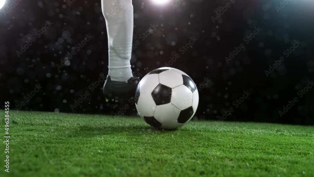 Super slow motion of soccer player running with the ball. Filmed on high speed cinema camera, 1000fps.