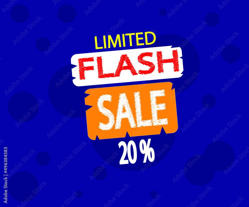 Fototapeta premium Banner with flash sale up to 20% off. Special offer for wholesale discount. Promotion poster, shopping coupon, advertising label vector illustration in blue