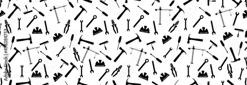 Scattered construction tools, seamless pattern for Labor Day.