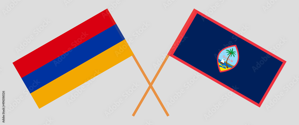 Crossed flags of Armenia and Guam. Official colors. Correct proportion Crossed flags of Armenia and Guam. Official colors. Correct proportion
