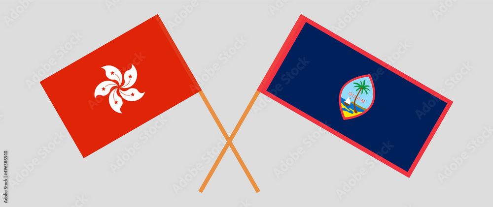 Crossed flags of Hong Kong and Guam. Official colors. Correct proportion Crossed flags of Hong Kong and Guam. Official colors. Correct proportion