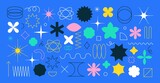 Abstract geometric shapes, brutalism forms, memphis geometric elements. Trendy minimalist basic figures, stars, lines and circles, modern graphic design element vector set