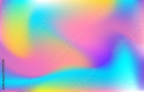 Abstract holographic background, iridescent foil backdrop. Colorful neon rainbow texture, trendy hologram gradient effect vector illustration