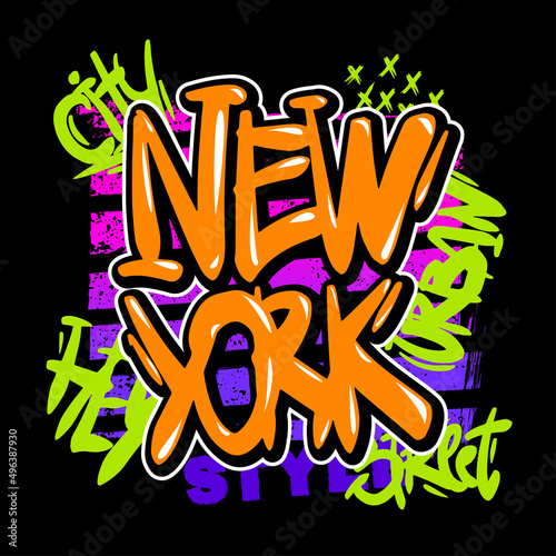 Urban style modern t-shirt with graffiti. Street art style illustraton for guys. New york