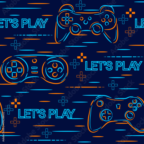 Seamless abstract pattern with colorful silhouettes joystick game. Background for boys.