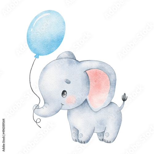 Photography Watercolor illustration of a cute cartoon elephant