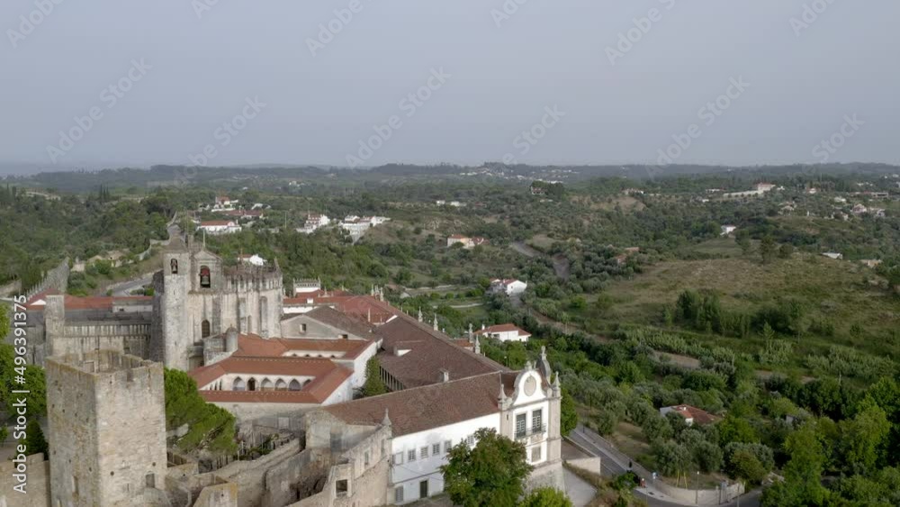 Tomar christ convent and castle drone aerial view, in Portugal Tomar christ convent and castle drone aerial view, in Portugal