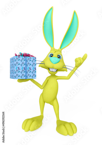 rabbit cartoon is holding an gift or present