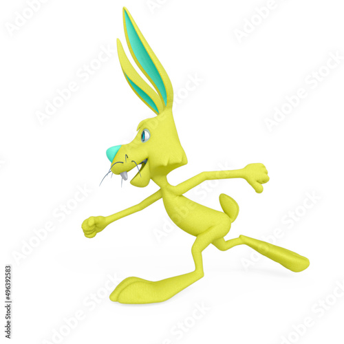 rabbit cartoon is running fast on side view