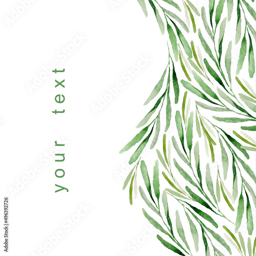 Gift card or invitation for wedding with green olive brunches 