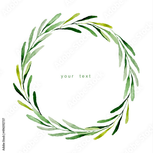 Watercolour green floral wreath with olive leaves