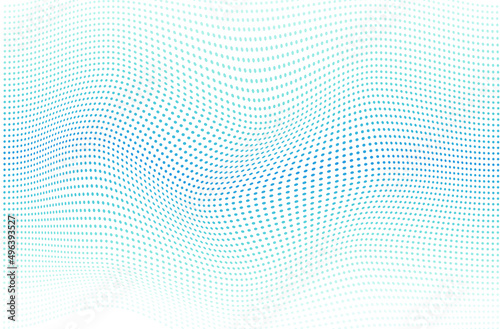 Abstract halftone background with a wavy surface of light blue dots on white Design