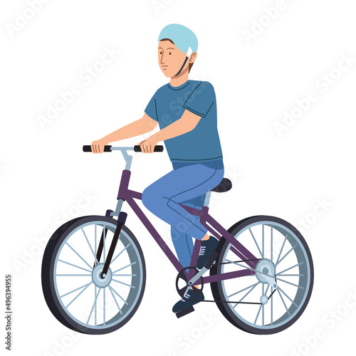 man in purple bicycle