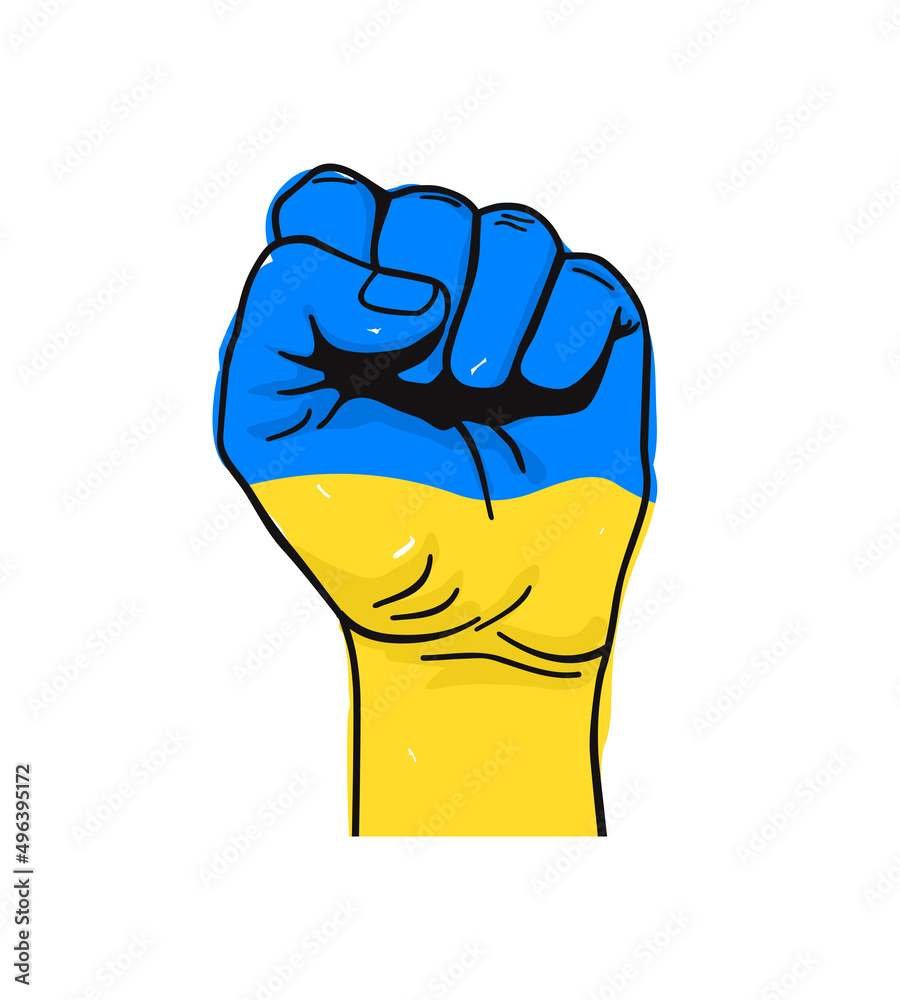 Vector illustration of Blue and Yellow human fist as a flag of Ukraine isolated on white background Vector illustration of Blue and Yellow human fist as a flag of Ukraine isolated on white background