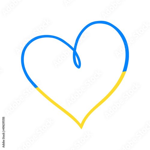 Vector illustration of flag of Ukraine in love heart shape isolated on white background. Blue and Yellow