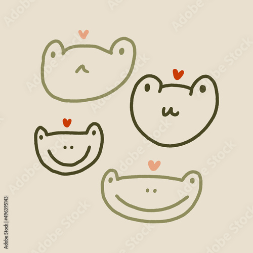 Funny childish cute friendly baby frog minimalist illustration in kawaii style