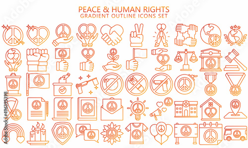 Peace and human rights icon set. Included the icons as peace  activism  pacifism  freedom  hand shake  global and more.  Used for web  UI  UX kit and applications  vector EPS 10 ready convert to SVG