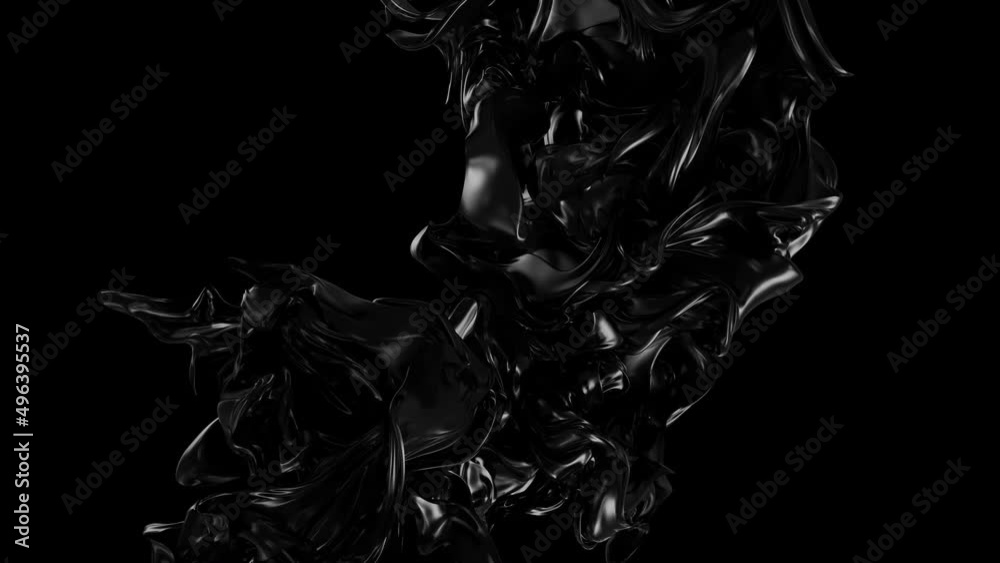 Abstract black flying magic cloth. Dark mystery animation background