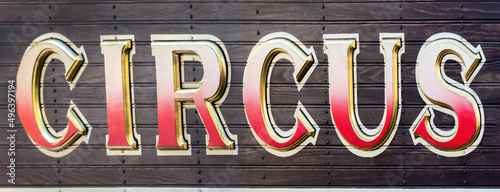 Circus lettering on wooden board