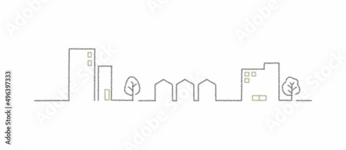 シンプルでかわいい街並み線イラスト
