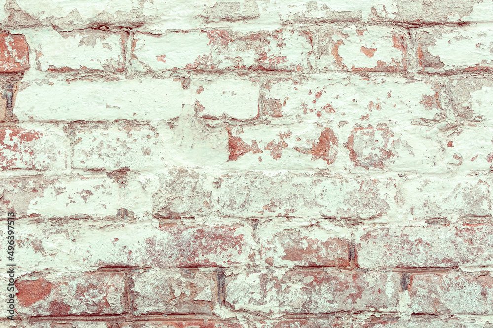 Rough texture of an old brick wall in 80-90s style. Bright brickwork in street style. Red and white brickwork.