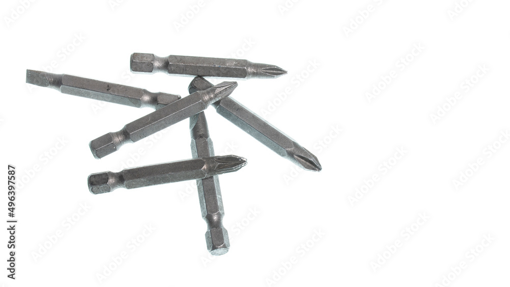 screwdriver set. a lot of screwdriver bits on a white background screwdriver set. a lot of screwdriver bits on a white background