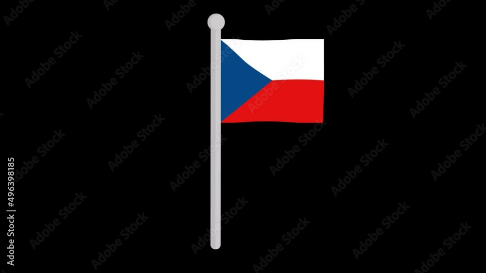 Animation of the flag of czech republic waving on a flagpole, on a transparent background