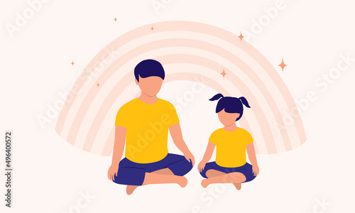 Two Children Sitting Cross-Legged Doing Meditation Together.