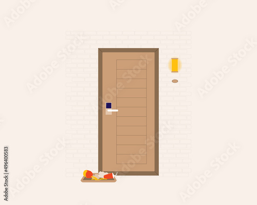 Rubbish From Fast Food Being Trashed Outside The Hotel Door.