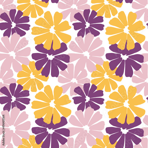 Abstract flower seamless pattern.Purple and yellow chamomile background.