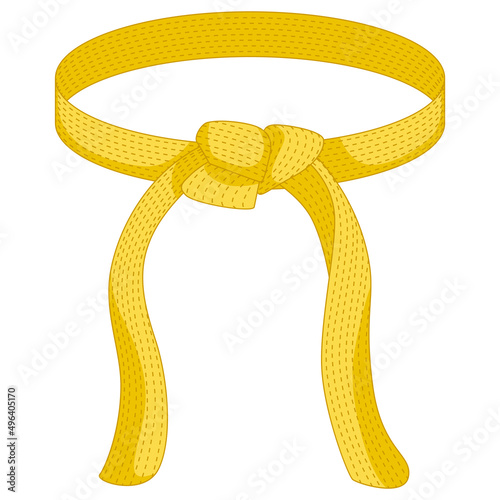 Karate belt yellow color isolated on white background. Design icon of Japanese martial art in flat style.