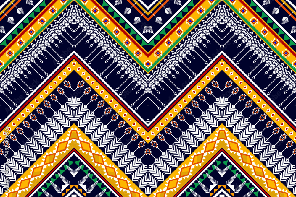 Geometric abstract ethnic pattern design. Aztec fabric carpet mandala ornament ethnic chevron textile decoration wallpaper. Tribal boho native traditional embroidery vector background 