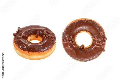 Donut covered with chocolate isolated on white background with clipping path include for design usage purpose.