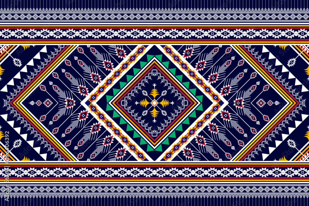 Geometric abstract ethnic pattern design. Aztec fabric carpet mandala ornament ethnic chevron textile decoration wallpaper. Tribal boho native traditional embroidery vector background Geometric abstract ethnic pattern design. Aztec fabric carpet mandala ornament ethnic chevron textile decoration wallpaper. Tribal boho native traditional embroidery vector background