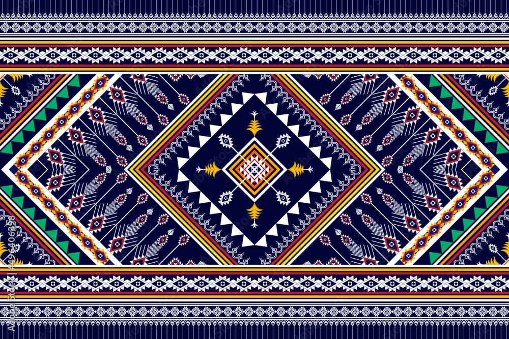 Geometric abstract ethnic pattern design. Aztec fabric carpet mandala ornament ethnic chevron textile decoration wallpaper. Tribal boho native traditional embroidery vector background 