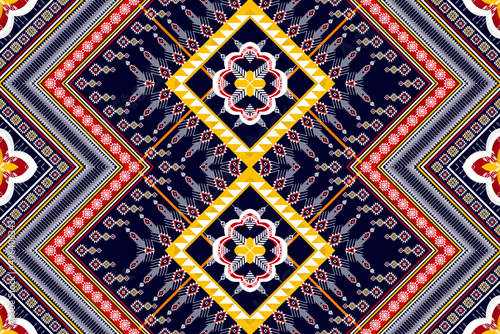 Geometric abstract ethnic pattern design. Aztec fabric carpet mandala ornament ethnic chevron textile decoration wallpaper. Tribal boho native traditional embroidery vector background 
