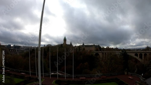 Luxembourg, December 5, 2021: SLOW Adolphe Bridge and the Bank Museum, is located in the former spacious teller room of the State and Savings Bank’s Head Office (Banque et Caisse d’Epargne de l’Etat). photo