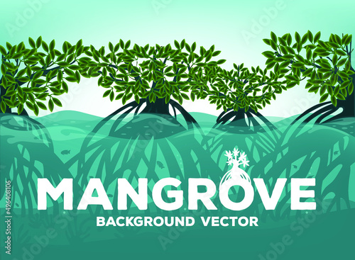 Mangrove Forest in Blue Sea. Background Vector EPS.10