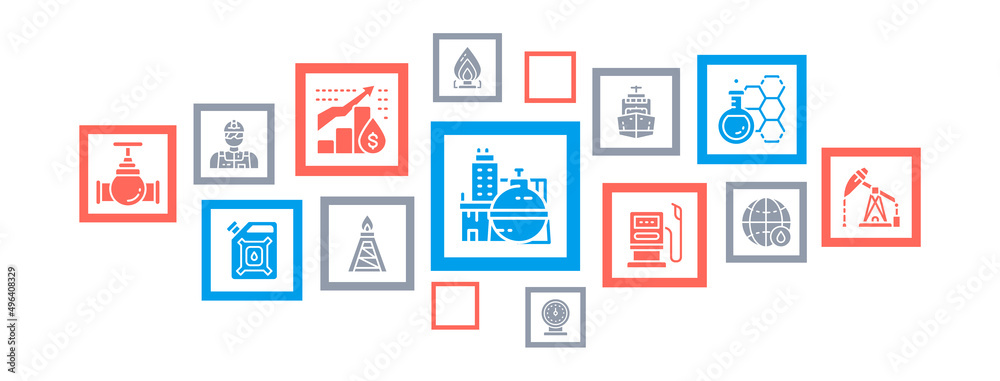 Oil industry icons infographic banner. Fuel Truck, Engineer, Gasoline, Cargo Ship illustration for web banner layout, mobile development design. Oil industry icons infographic banner. Fuel Truck, Engineer, Gasoline, Cargo Ship illustration for web banner layout, mobile development design.