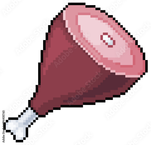 Pixel art ham pork shank vector icon for 8bit game on white background
