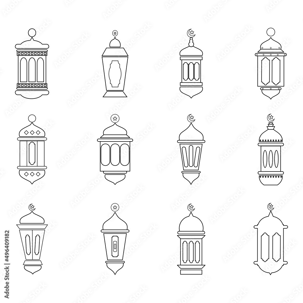 Ramadan vector icon set. Ramadan lantern line vector icon on white background. Flat line vector illustration. suitable for symbols, templates and more Ramadan vector icon set. Ramadan lantern line vector icon on white background. Flat line vector illustration. suitable for symbols, templates and more