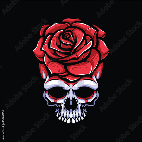 skull with red rose vector